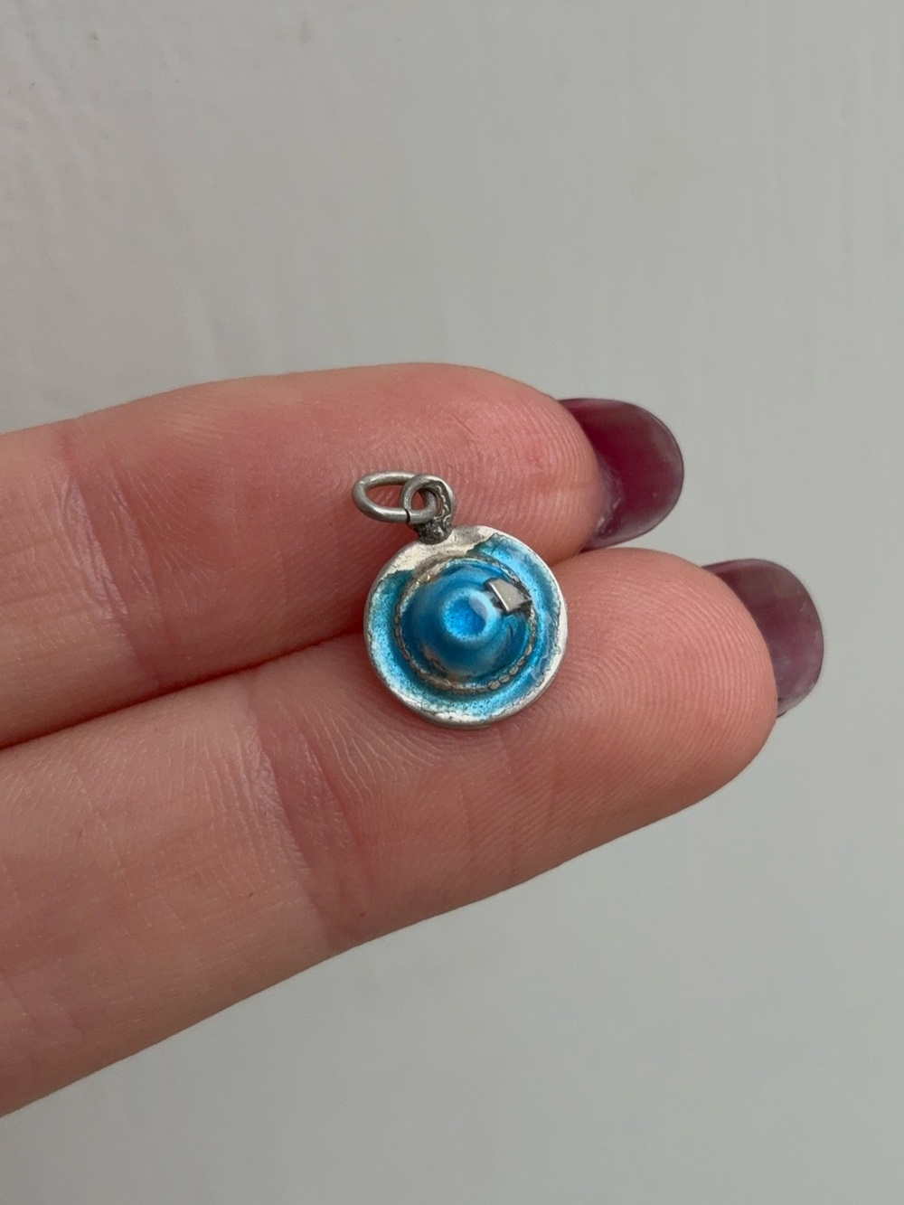 Vintage Alpine Hat Silver Lightweight Charm Pendant with Blue Enamel
